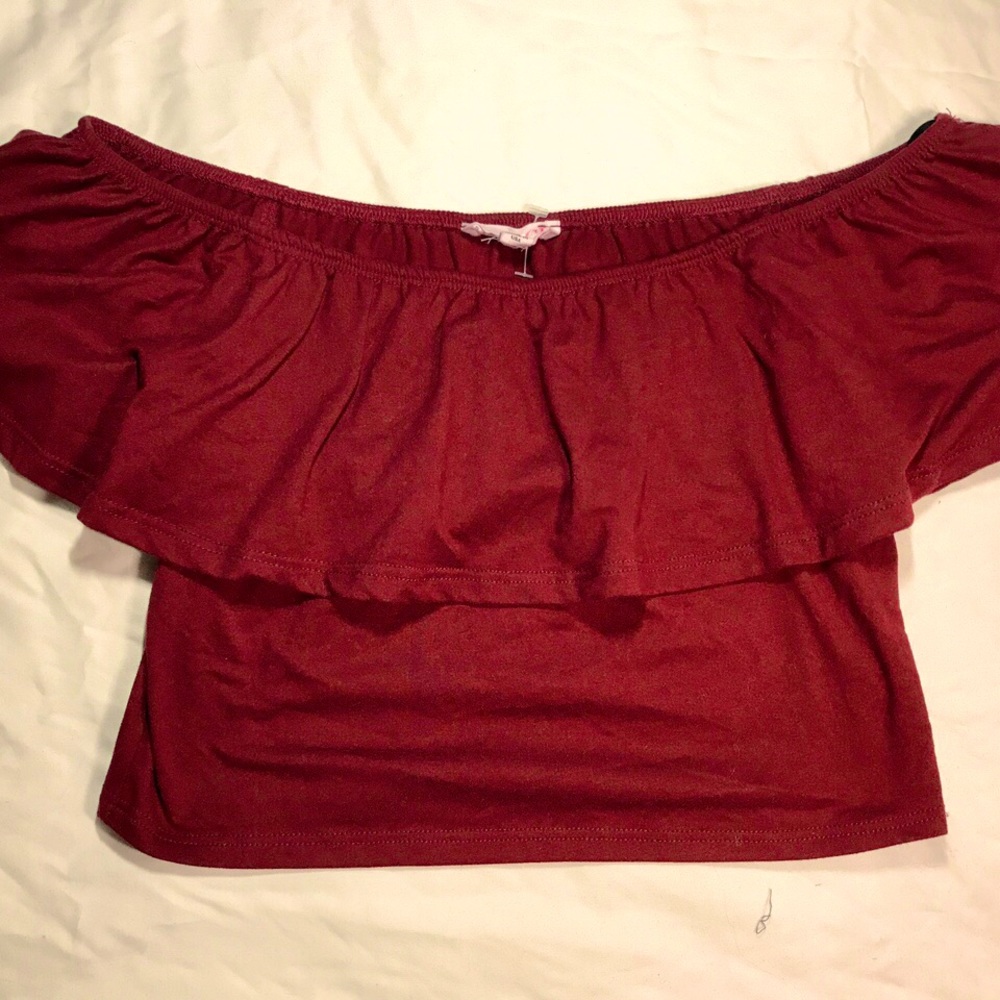 Red / Burgundy Off the Shoulder Crop Top